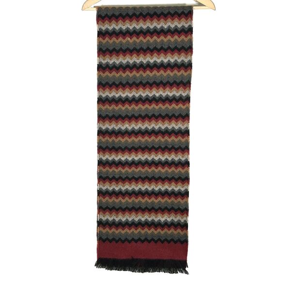 Cashmere Scarf Knit Chevron Stripe Fringe Preppy Traditional Classic Old Money - Picture 1 of 5